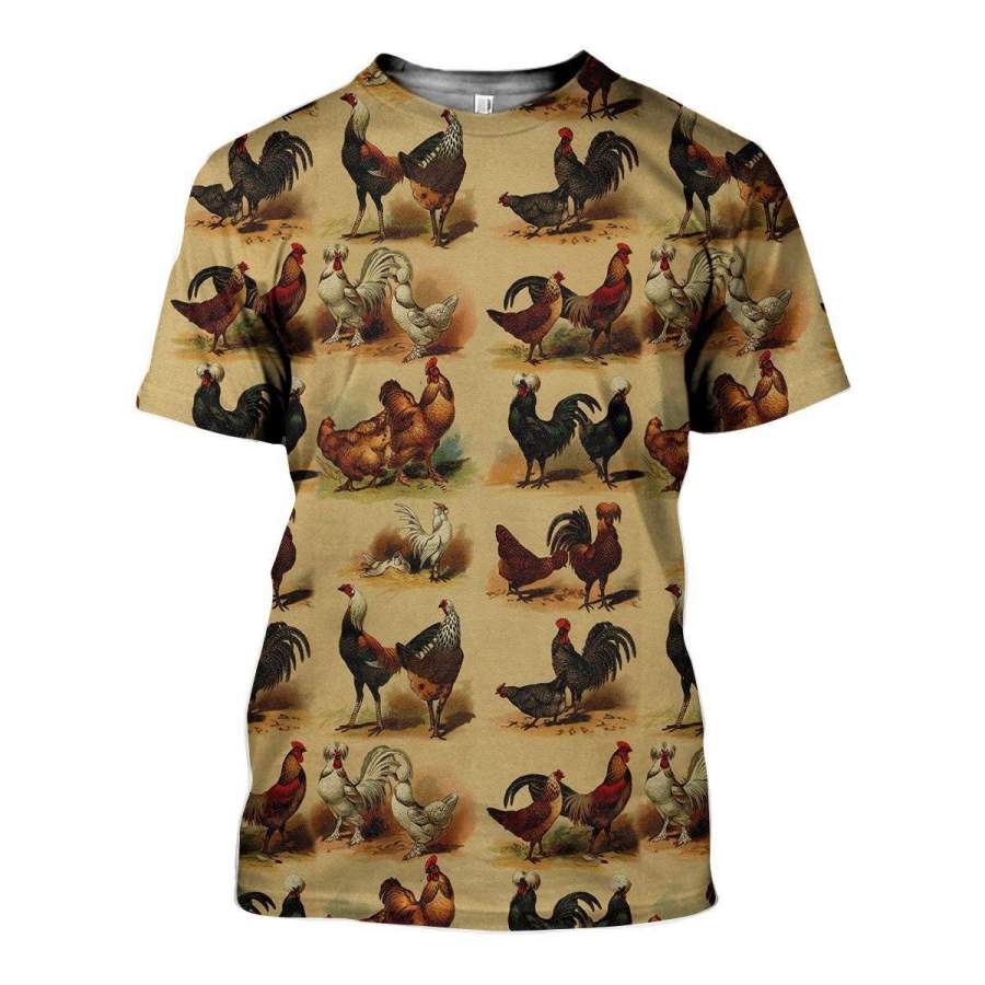 Vintage Breeds Of Chicken Shirts And Shorts 3D Print For Men For Girls