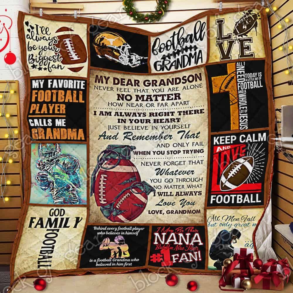 To My Dear Grandson , Football Grandma Quilt