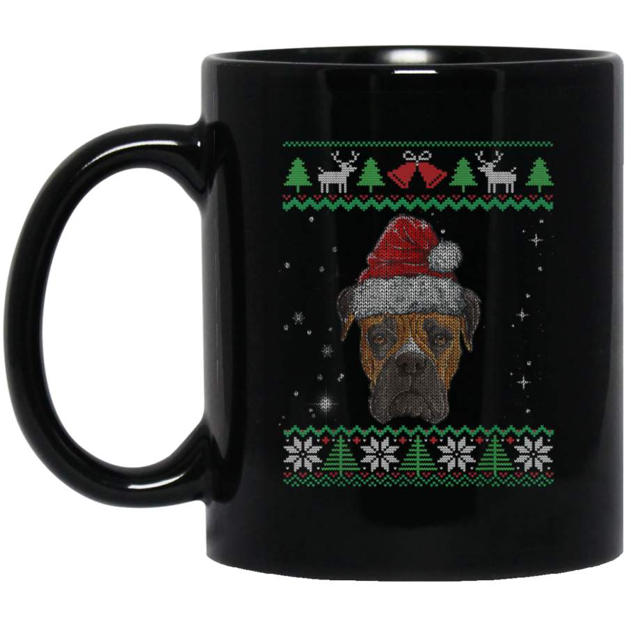 Boxer Ugly Christmas Santa Hat Xmas Dog Boys Girls 11 oz 15 oz Mug Black