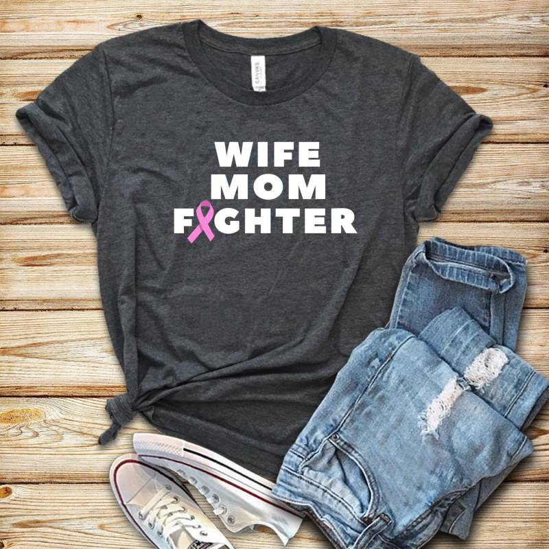 Crushtee Breast Cancer Wife Mom Fighter Shirt Tank Top Hoodie Breast Cancer Awareness Month