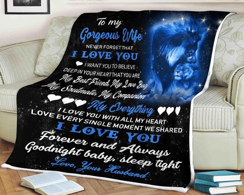 To My Gorgeous Wife,Lion Blanket, I Love You My Best Friend My Love Bug My Soulmate My,Gift For Wife Family Home Decor Bedding Couch Sofa Soft And Comfy Cozy