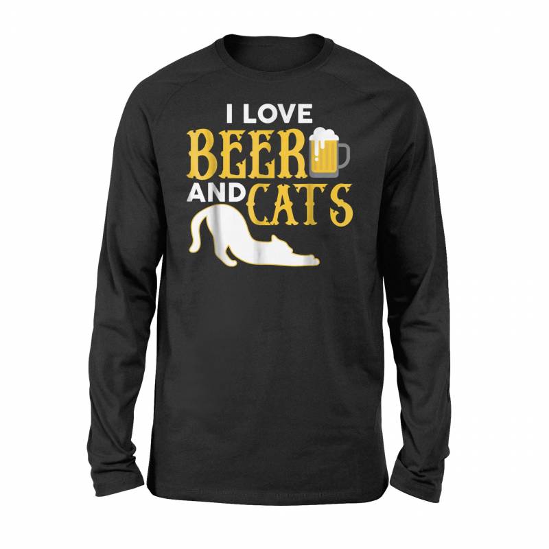 Beer I Love Cats Tees Animal Alcohol Gifts Long Sleeve T-Shirt