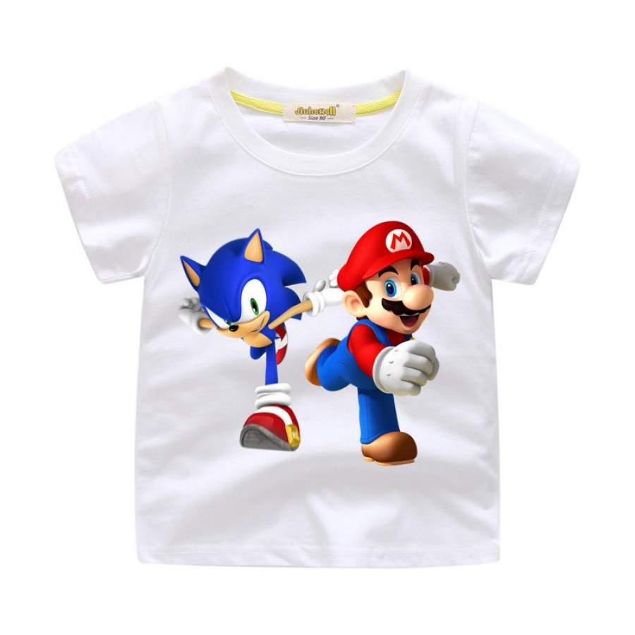 Kids Sonic the hedgehog and super Mario Running tshirt