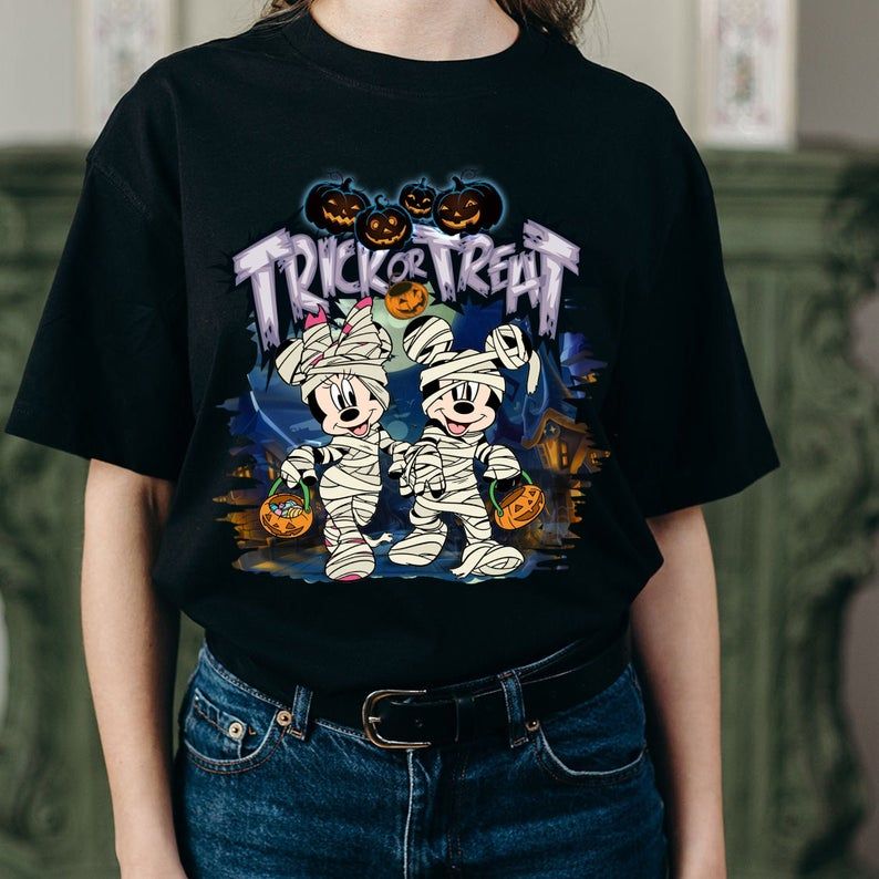 Disney Trick Or Treat Shirt, Cute Disney Shirt, Disney Halloween Shirt, Women Disney Halloween Shirt , Mickey Minnie Not So Scary Halloween Disney x Stylishphere