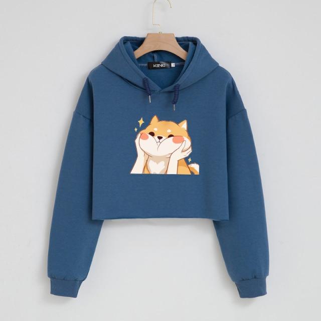 Chubby Shiba Cheeks Soft Cropped Hoodies