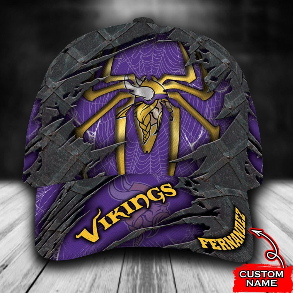 Personalized Minnesota Vikings Spider Man Logo All Over Print 3D Baseball Cap – Purple