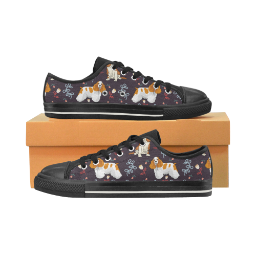 American Cocker Spaniel Flower Black Low Top Canvas Shoes for Kid (Model 018)