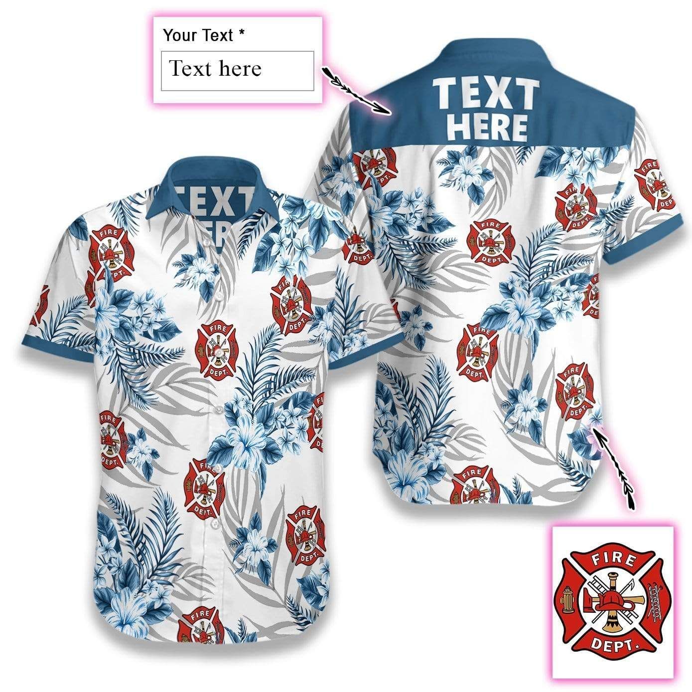 High Quality Personalized Fire Dept Hawaii Aloha Shirts Custom Text V Ha77273