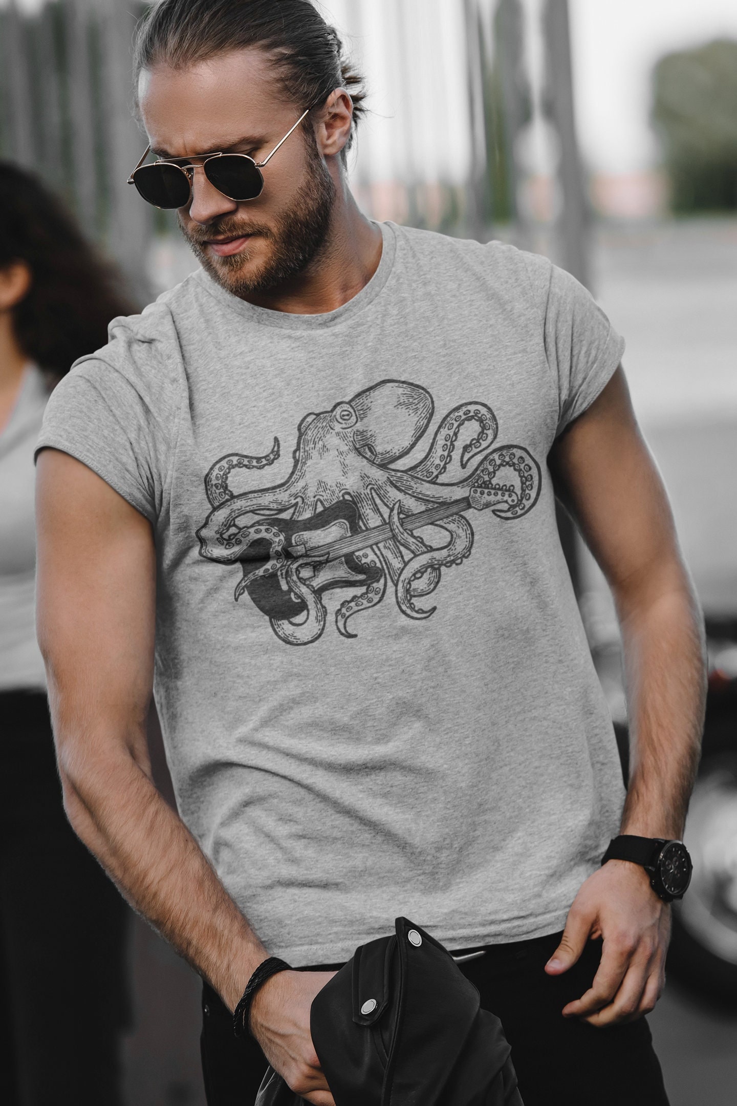 Octopus T-Shirt Gift Octopus Playing Guitar Shirt Men’s Funny Shirt Men’s Graphic Tee Octopus Guitar Gifts Music Gift