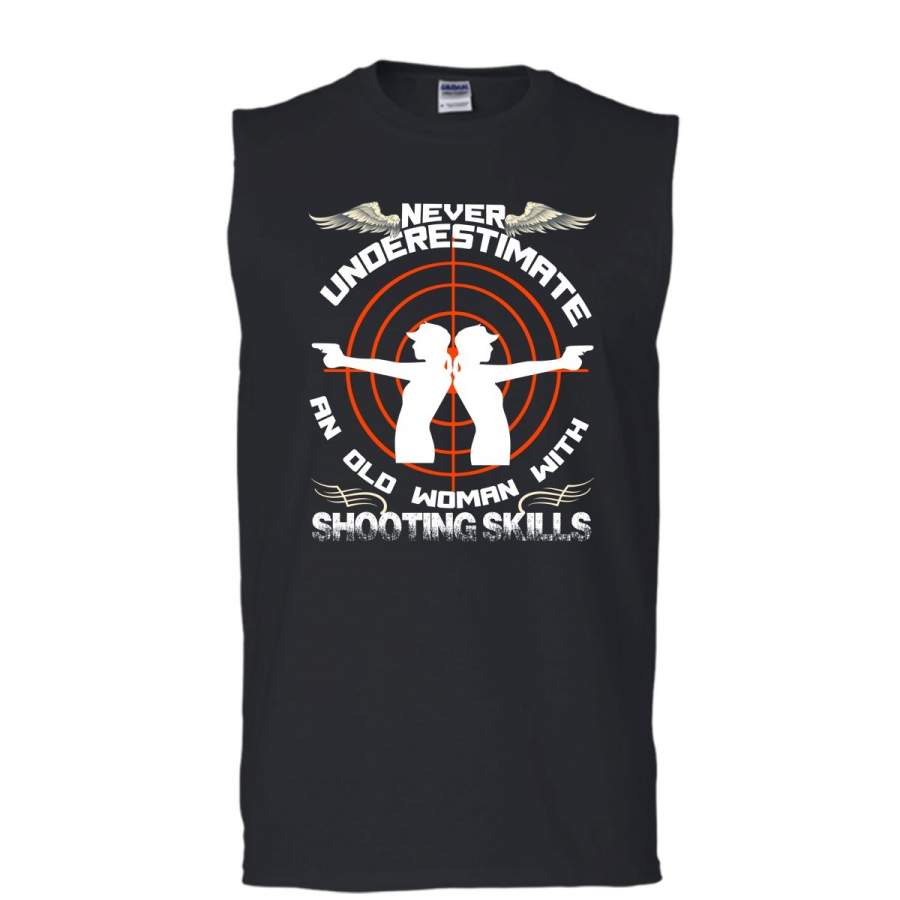 Never Underestimate T Shirt, An Old Man With Shooting Skills T Shirt, Cool T Shirt (Men’s Cotton Sleeveless)