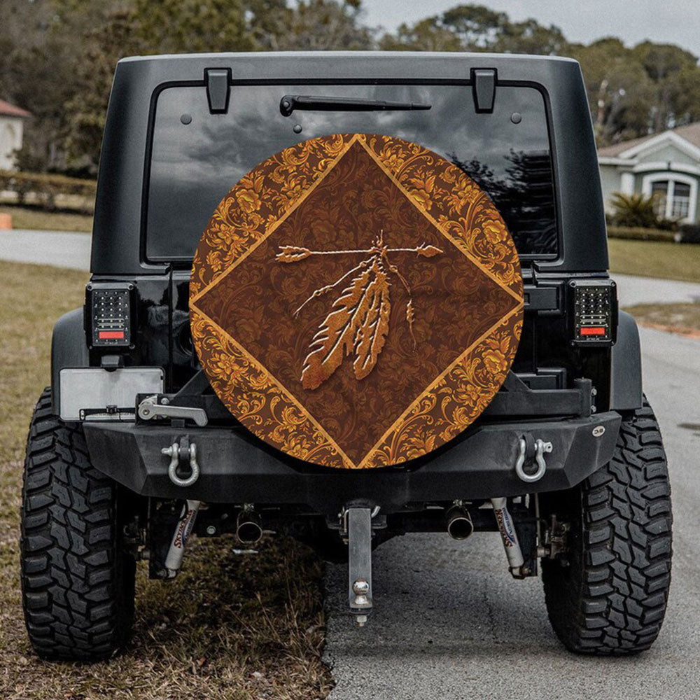 Native American Tribe Feather Jeep Car Spare Tire Cover Gift For Campers