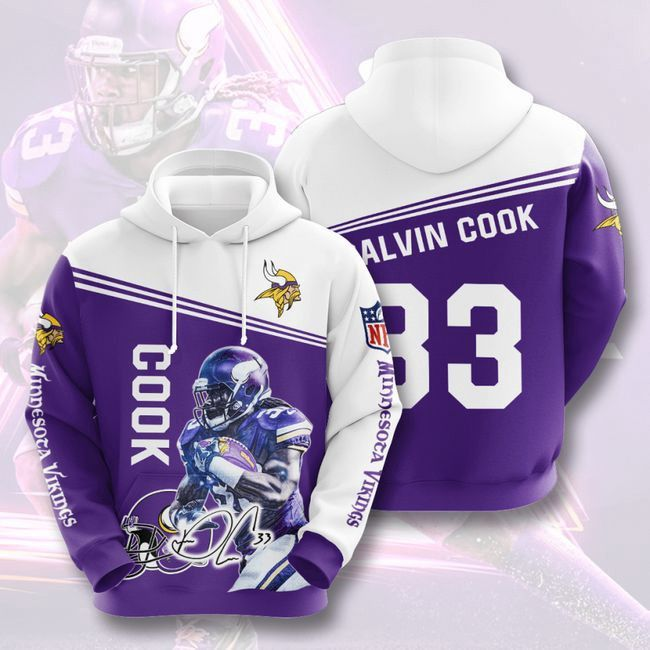 Minnesota Vikings 33 Dalvin Cook 3D Hoodie Hooded Pocket Pullover