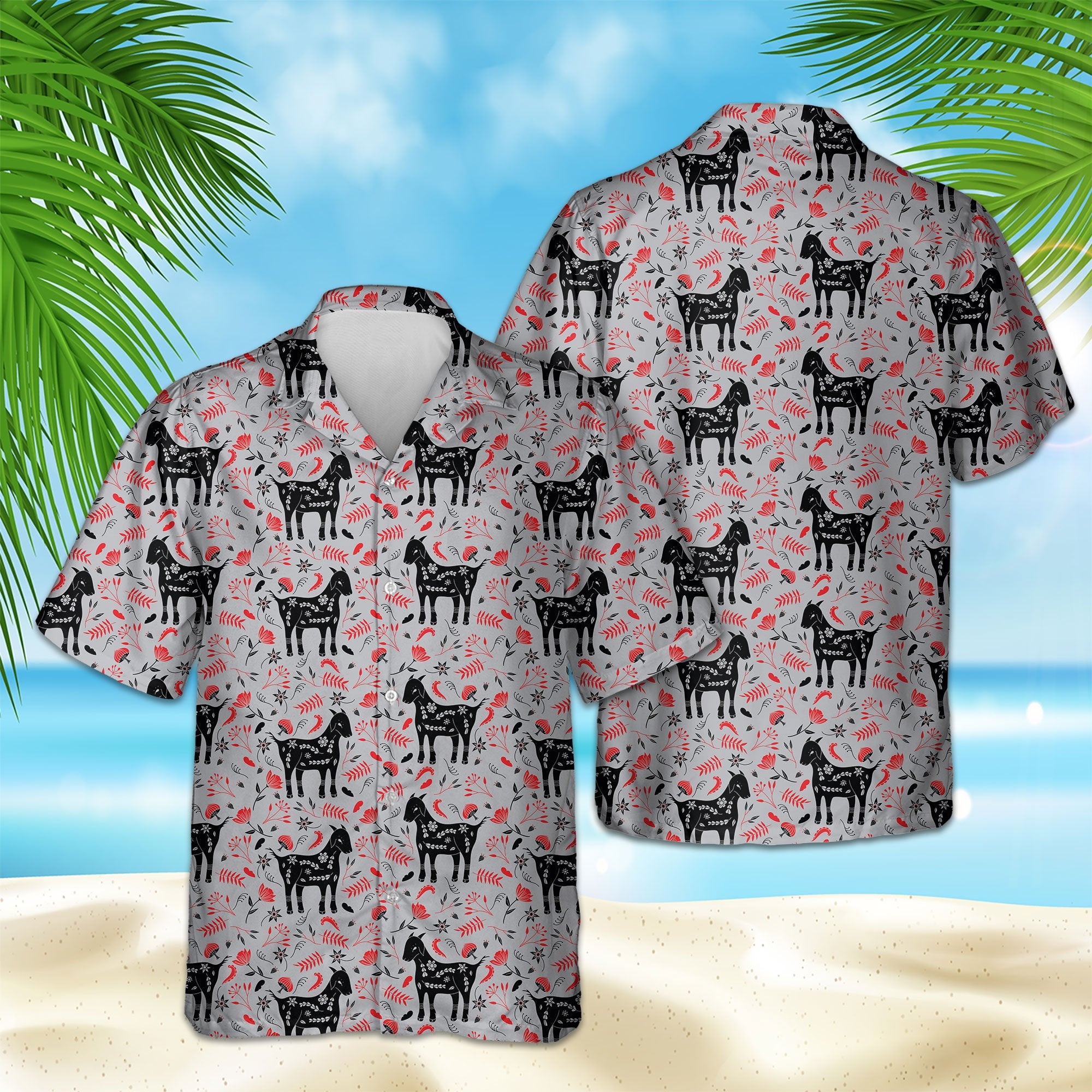 Goat Floral Pattern Hawaii Shirt Ha16716