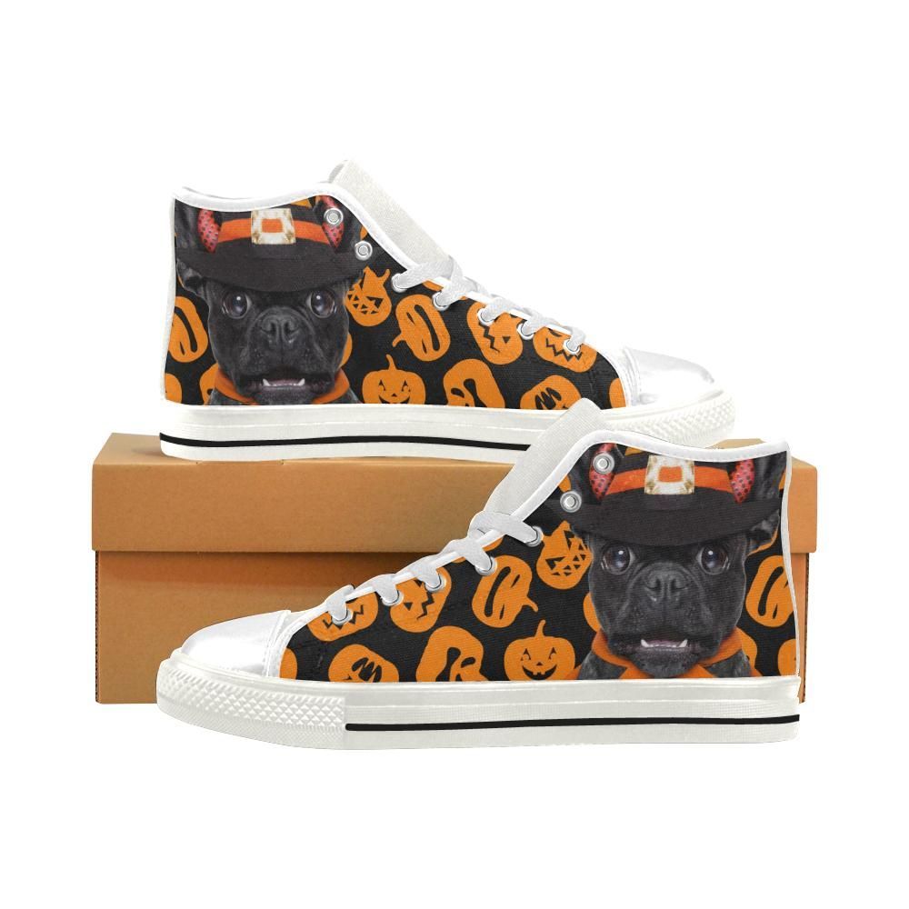 French Bulldog Halloweeen White Men Classic High Top Canvas Shoes