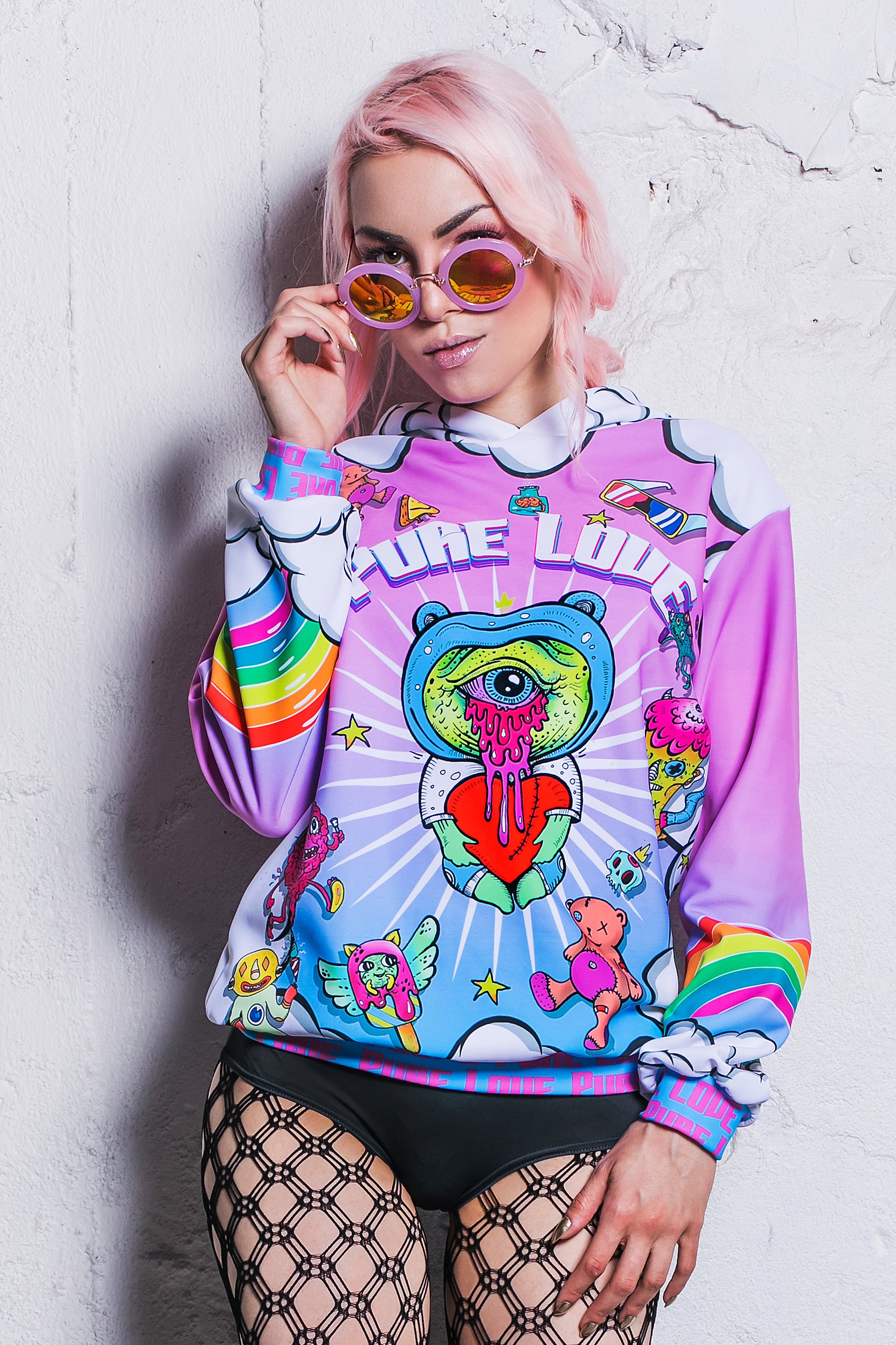 Pink Graphic Hoodie, cute lgbt hoodie, pastel goth clothing, kawaii clothing, Kawaii hoodie for women, festival clothing, rave outfit