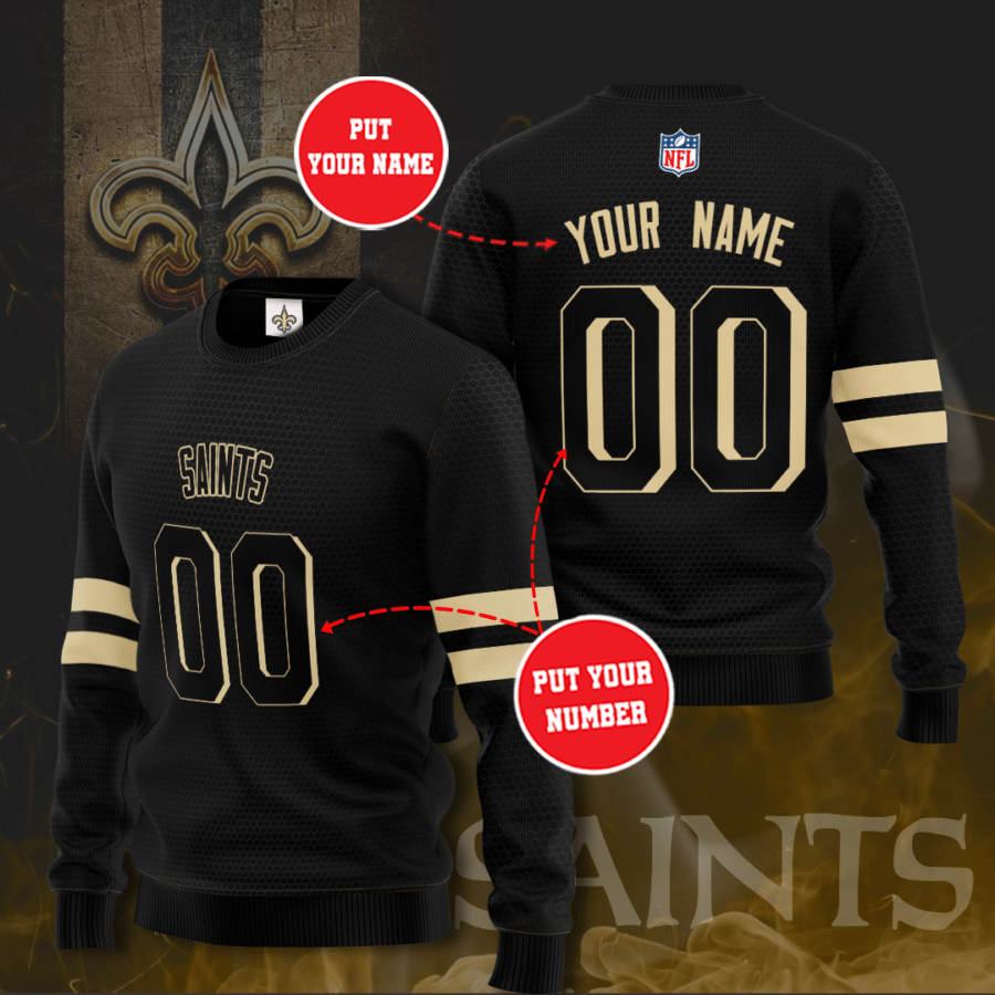 Personalized New Orleans Saints Football Team All Over Print 3D Sweatshirt-Black