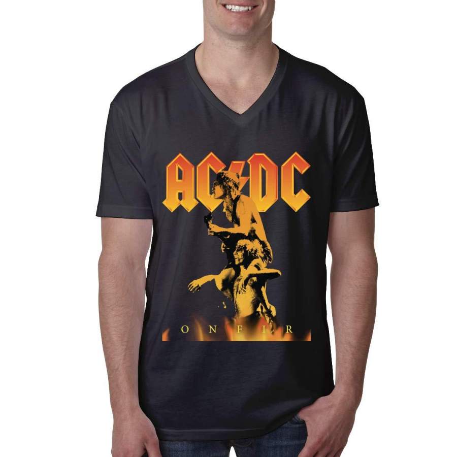 ACDC Bonfire Box Men’s Cotton Short-Sleeve V-Neck T-Shirt