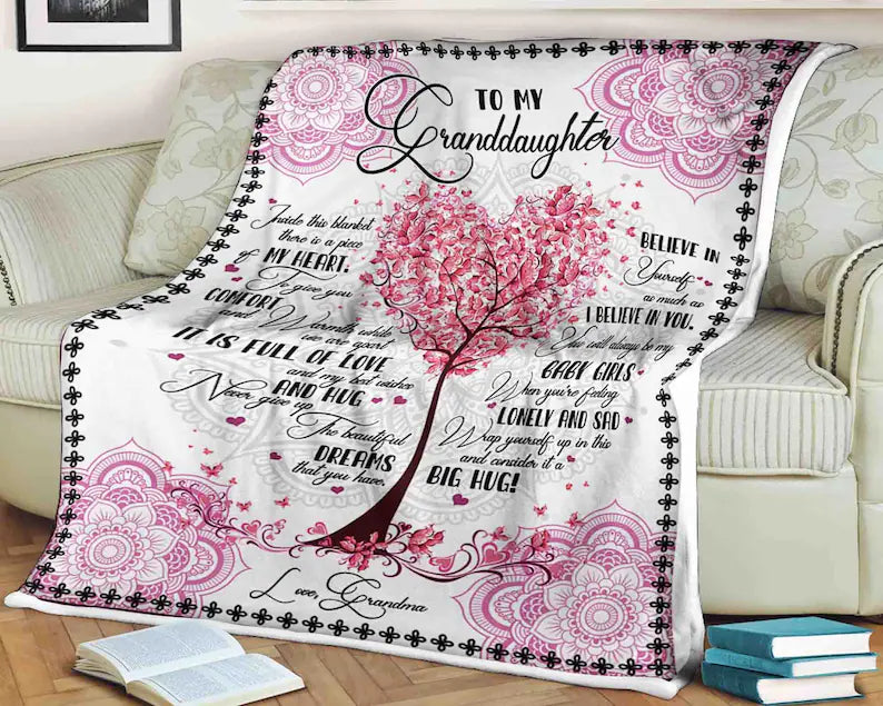 Tree Blanket To My Granddaughter Inside This Blanket There Is A Piece Of My Heart To Give You Comfort And Warmth,Family Home Decor Bedding Couch Sofa Soft And Comfy Cozy