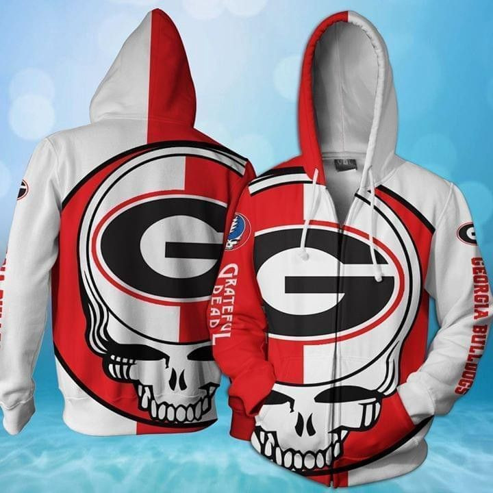 Grateful Dead Georgia Bulldogs Bolt Skull Hoodie & Zip Hoodie