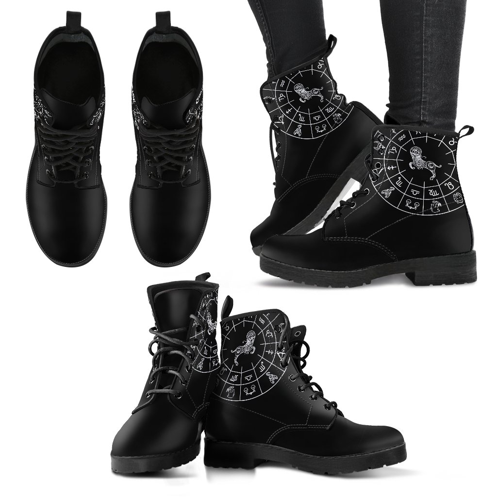 Aries Black Zodiac Women’S Leather Boots Fashion Boots Custom Shoes