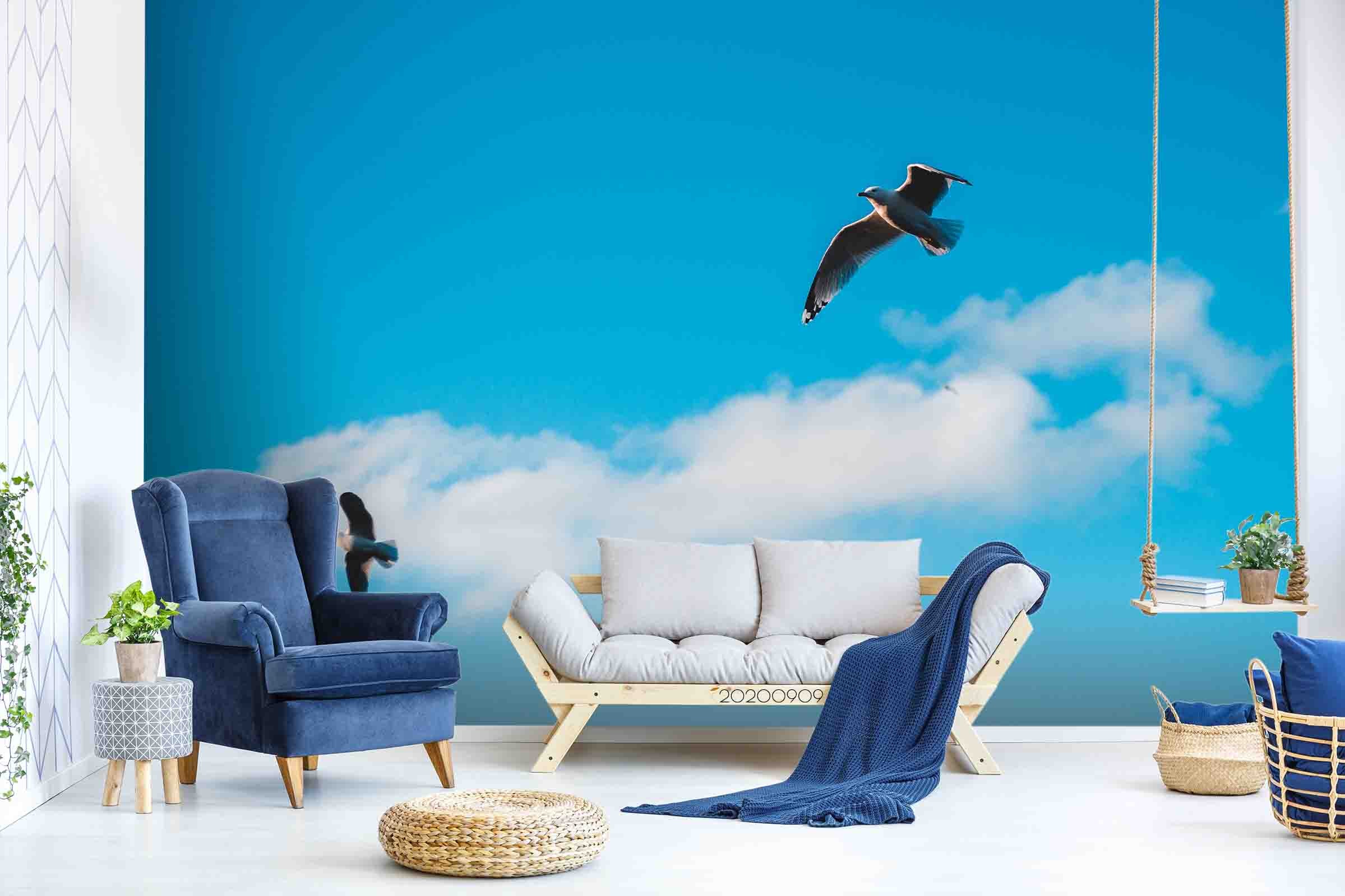 3D Blue Sky Seagull Animal Scenery Wall Mural Wallpaper Lxl