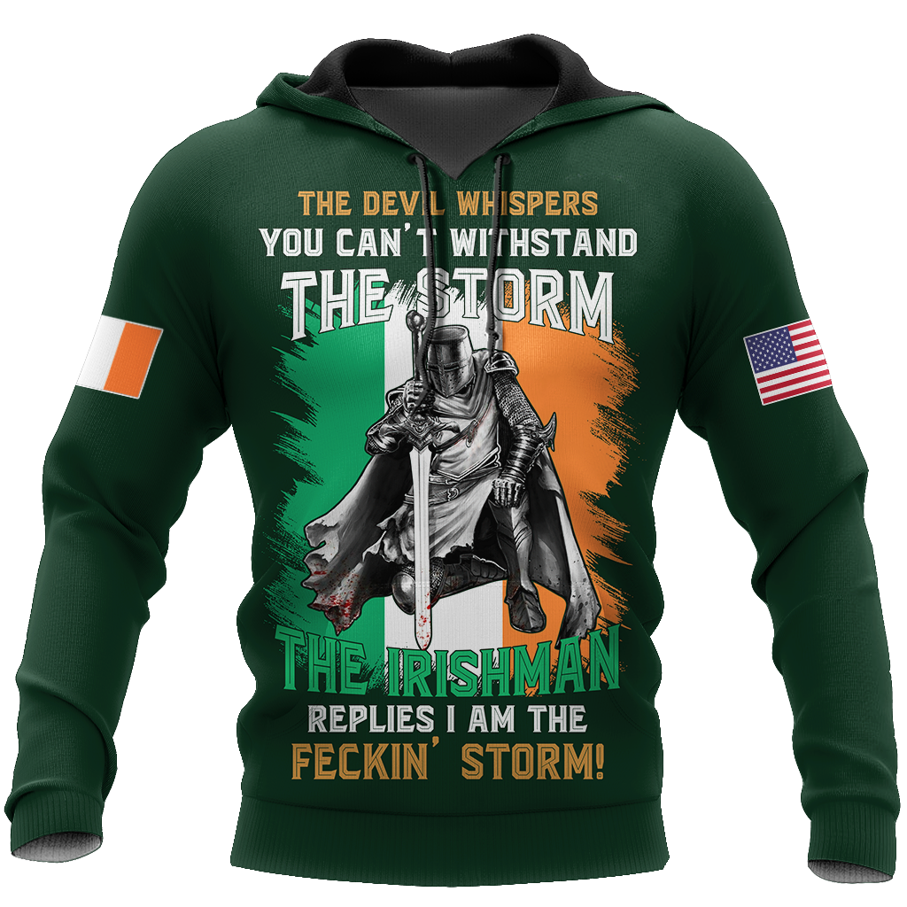 The Devil Whispers You Can’T Withstand The Storm The Irish Man Replies I Am The Feckin’ Storm Patrick’S Day Shirt