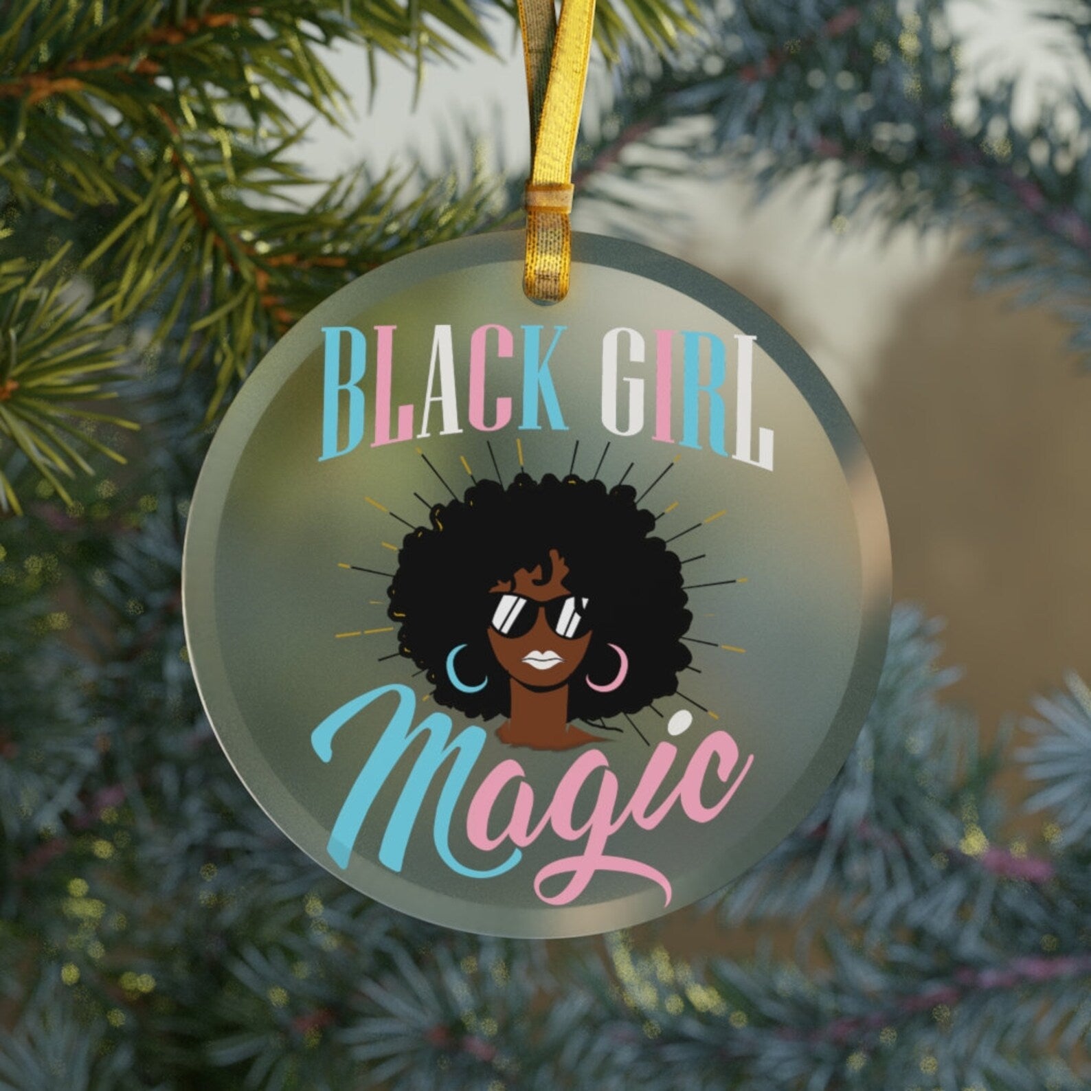 Transgender Black Girl Black Girl Christmaslgbtq Black Girl Magictrans Pridetrans Flag Trans Gifts Christmas Ornament