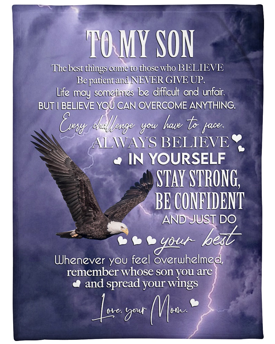 To My Son Be Patient And Never Give Up Fleece Blanket Gift For Family, Birthday, Son, Mother To Son Gift Home Decor Bedding Couch Sofa Soft And Comfy