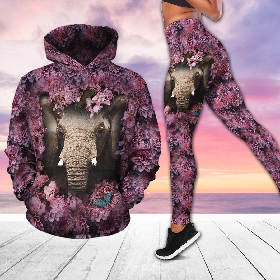 Elephant Violet Flower Hoodie & Legging