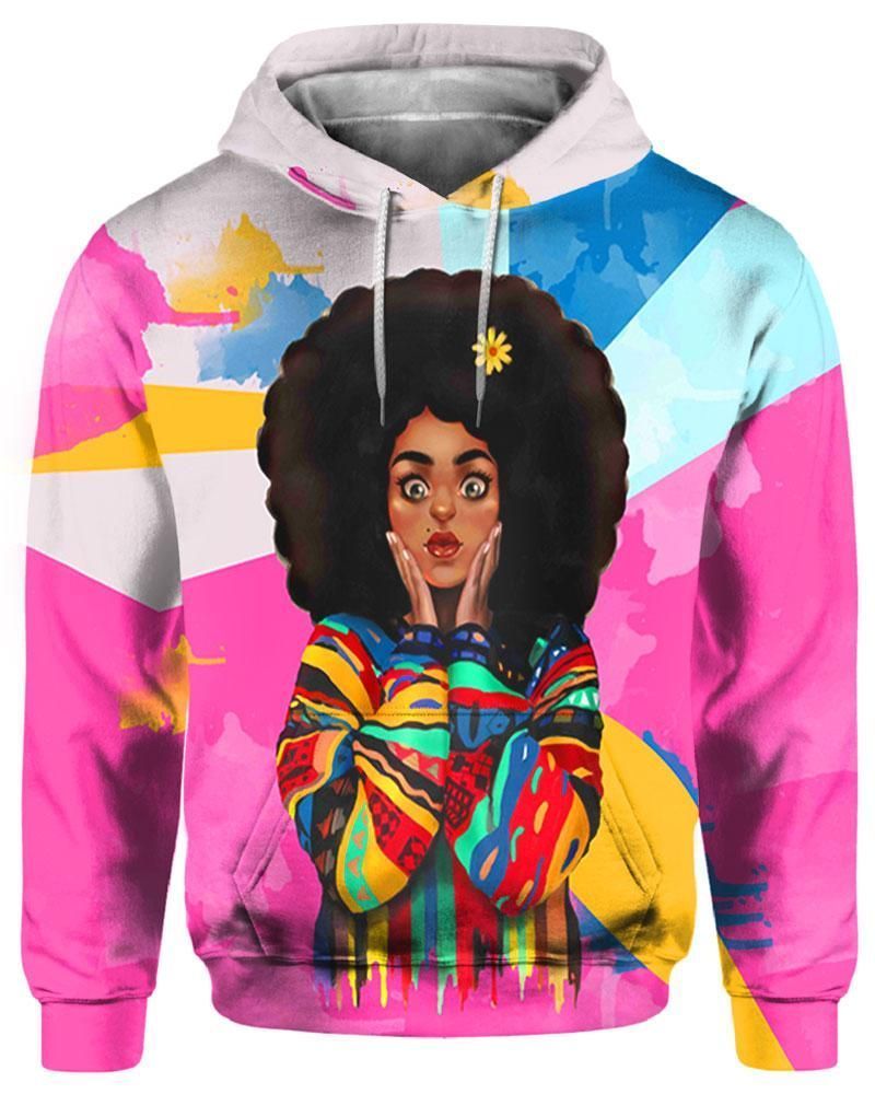 Vintage Coloful Melanin Poppin Cute Girl 3D Printed Sublimation Hoodie Hooded Sweatshirt Comfy Soft And Warm For Men Women S to 5XL CTC15011013