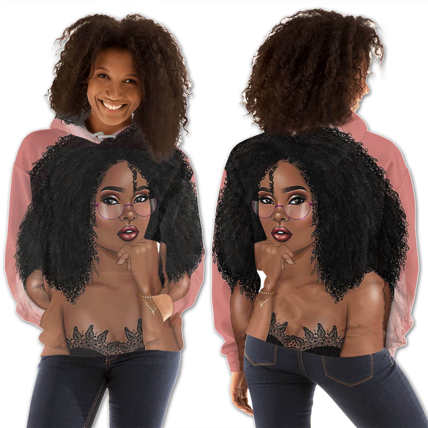 African American Hoodies Beautiful Afro Girl All Over Print Womens Hooded Sweatshirt African American Fashion BPS78149