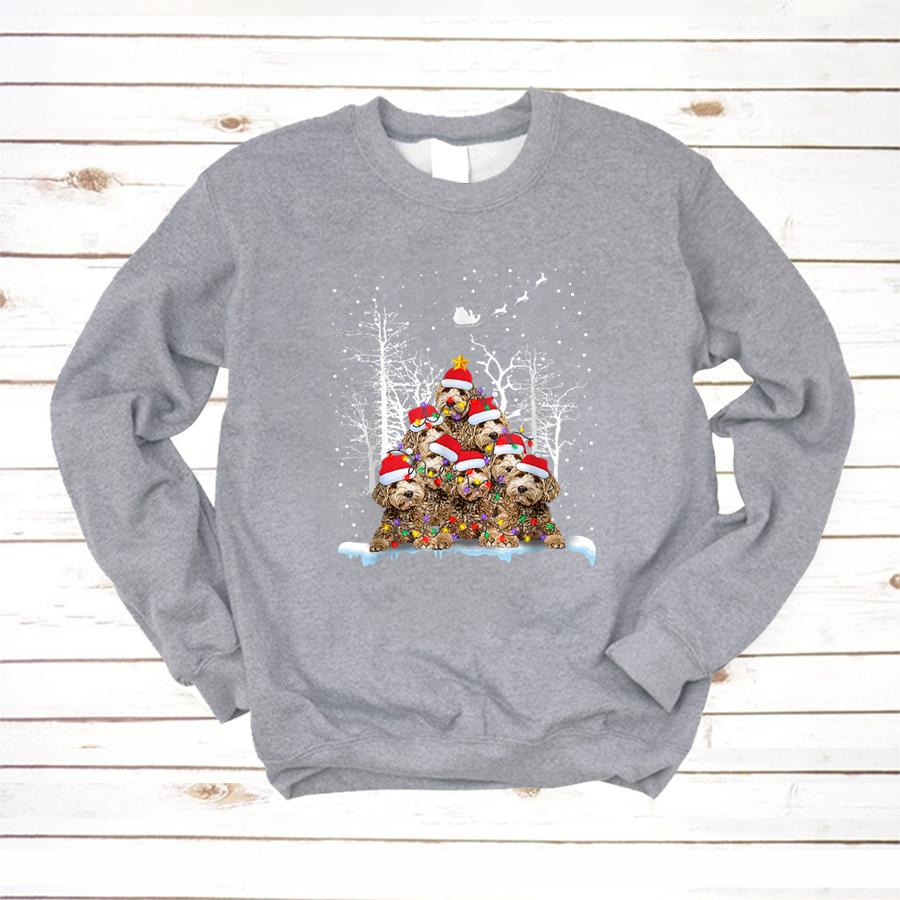 Funny Labradoodle Dog Christmas Tree Hat In Snow Santa Xmas T Shirt