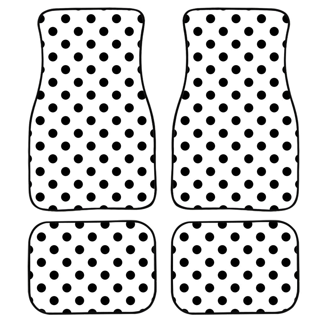 White And Black Polka Dot Pattern Print Front And Back Car Floor Mats, Front Car Mat