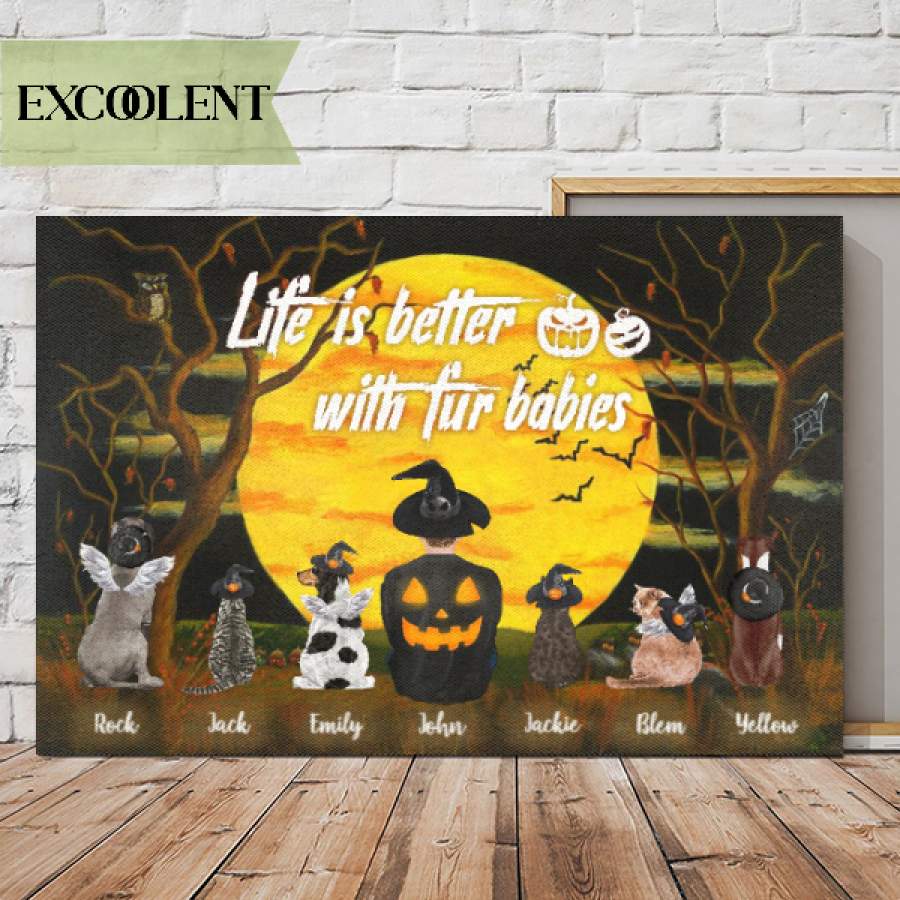 Personalized – Halloween – Dad with Dogs/Cats Choose up to 6 Dogs/Cats Canvas/Canvas with Frame/Poster