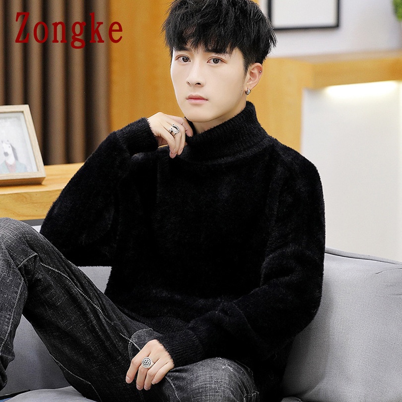 Zongke White Pullover Turtleneck Men Sweater Fashion Knitted Sweater Men Clothing M-2XL 2022 Spring New Arrivals alx