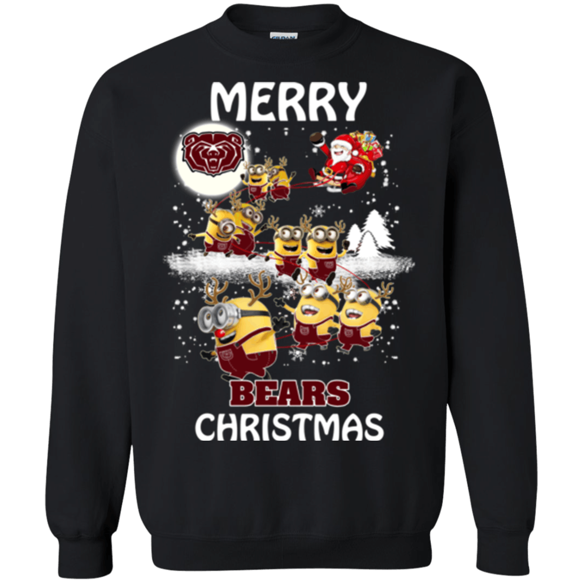 Super Missouri State Bears Minion Ugly Christmas Sweaters Santa Claus With Sleigh Sweatshirts