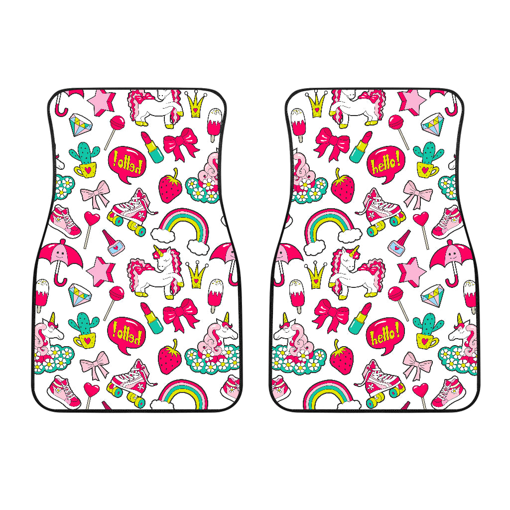 White Girly Unicorn Pattern Print Front Car Floor Mats