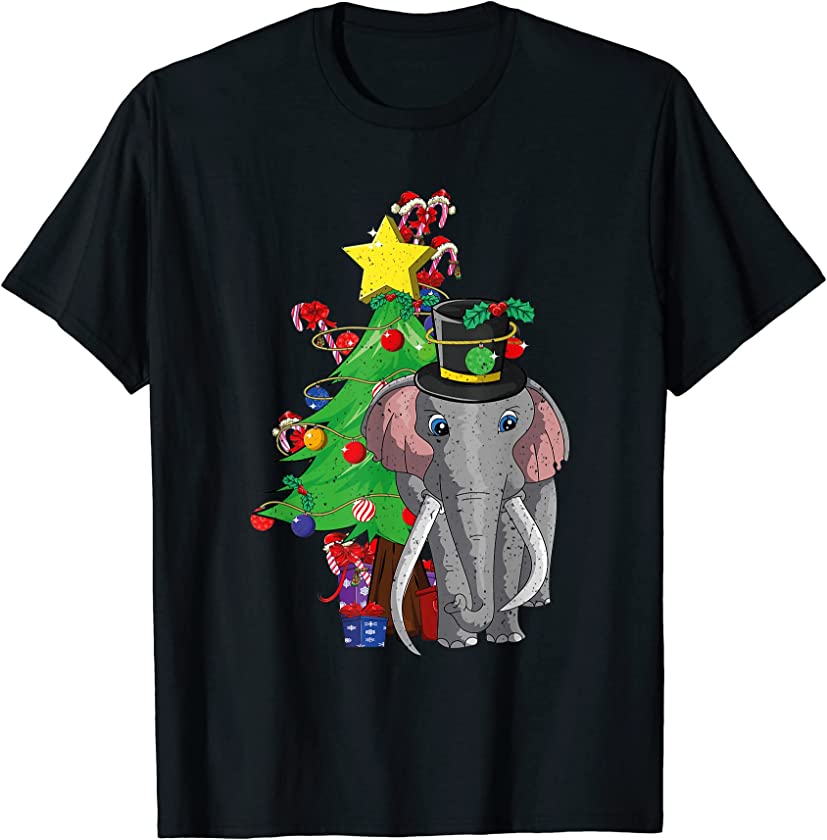 Xmas Tree Merry Christmas Zoo Animal Cute Africa Elephant T-Shirt