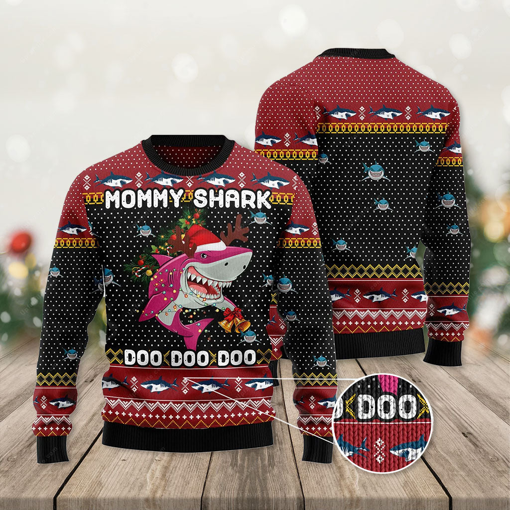 Shark Ugly Christmas Sweater, Mommy Shark Doo Doo Doo Ugly Christmas Sweater 3D, Presents For Christmas