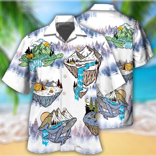 Turtle And Whale Camping 3D Hawaiian Shirt