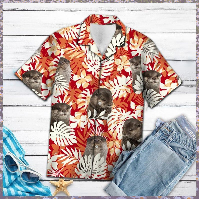 Otter Palm Leaves Hawaii Shirt Unisex Adult Ha40226