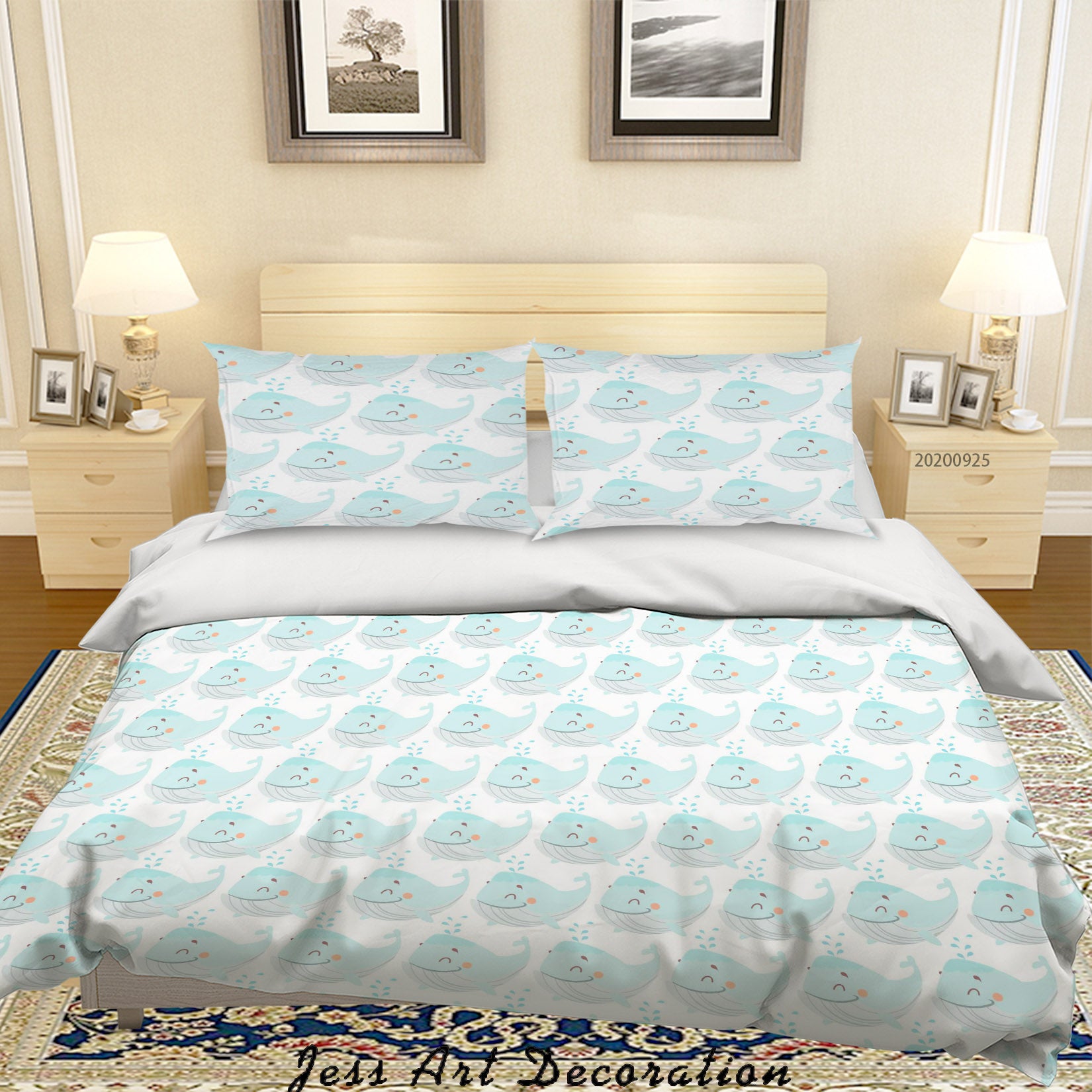 3D Cartoon Animal Whale Pattern Quilt Cover Set Bedding Set Duvet Cover Pillowcases Wj 6413