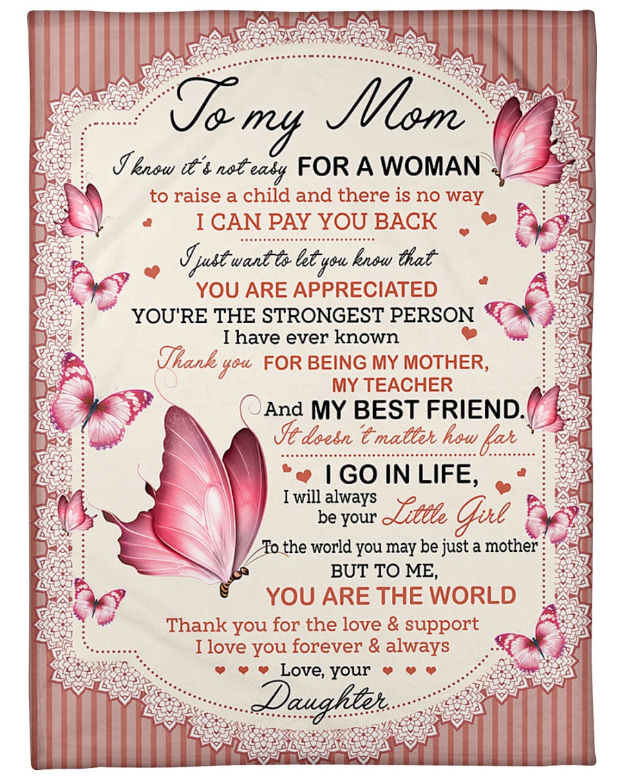 To My Mom My Mother, My Teacher And My Best Friend Butterflies Blanket Gift For Mom From Daughter Birthday Gift Home Decor Bedding Couch Sofa Soft And Comfy Cozy