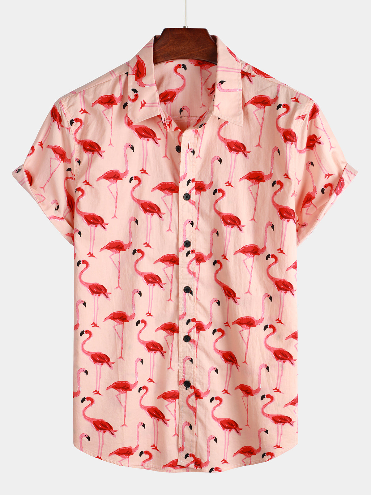 Flamingo Print Short Sleeve Hawaii Shirt Ha73839