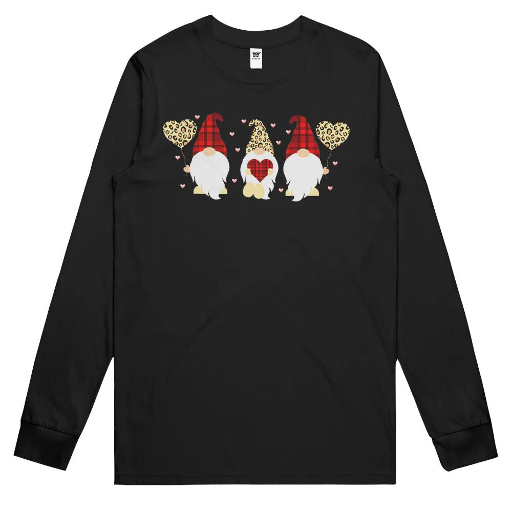 Valentine Gnomes Holding Heart Leopard Plaid Valentines Day Long Sleeve T Shirts