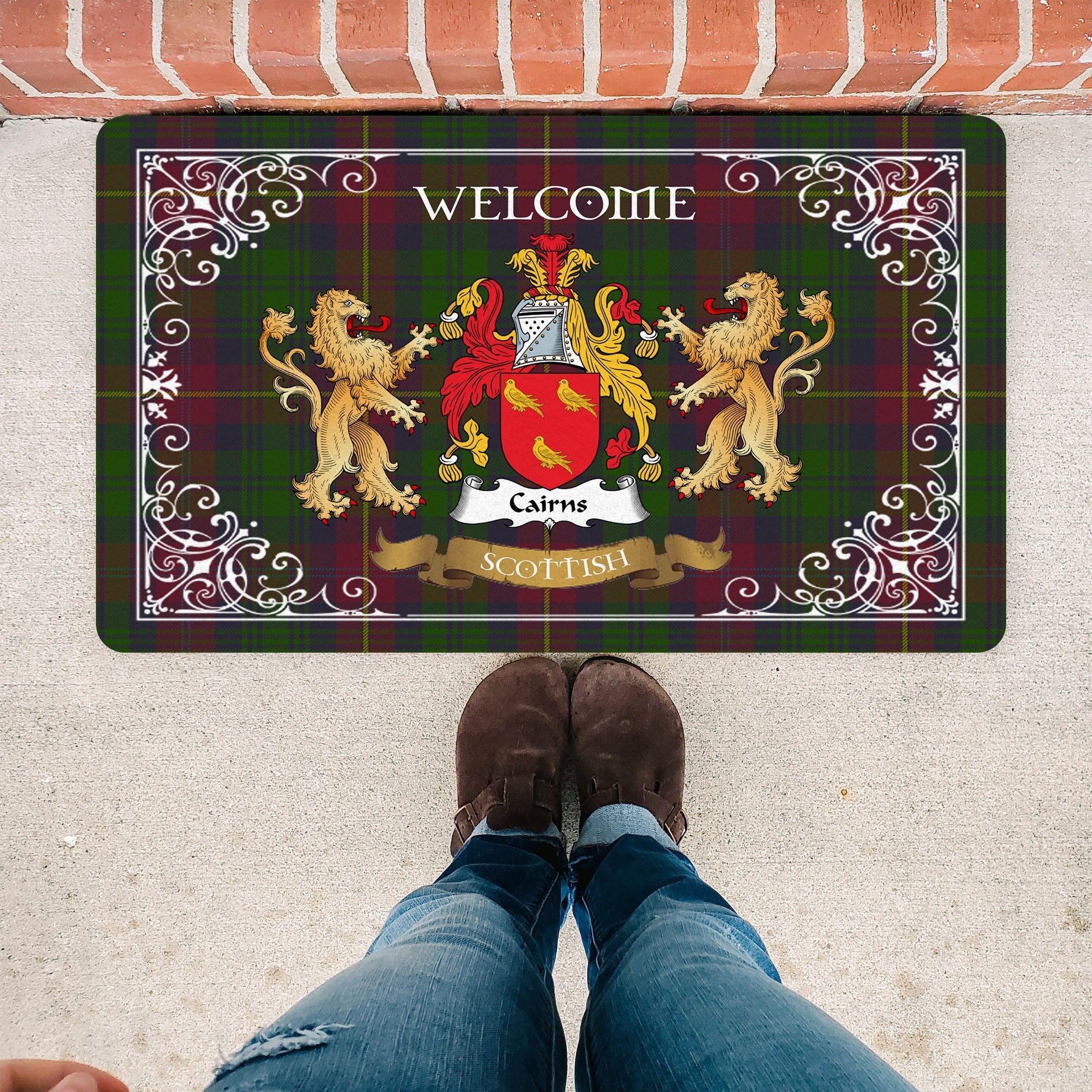 Scotstee Shop Tartan Door Mat The Family Cairns Hunting Scottish Plaid Doormat, Welcome Mat, Christmas Door Mat