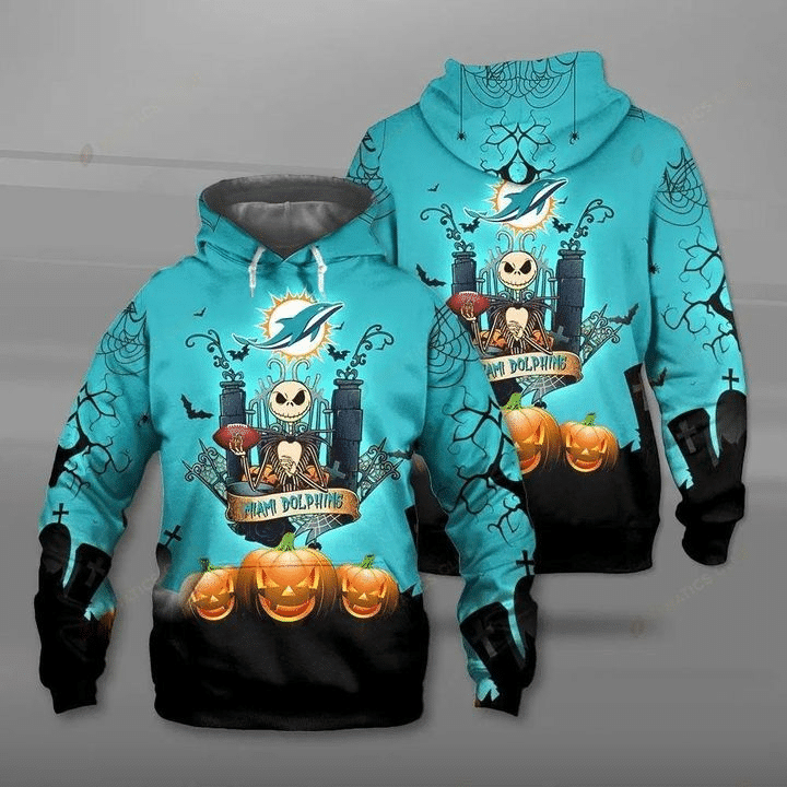 Miami Dolphins And Jack Skellington  31 Unisex 3D Hoodie Gift For Fans