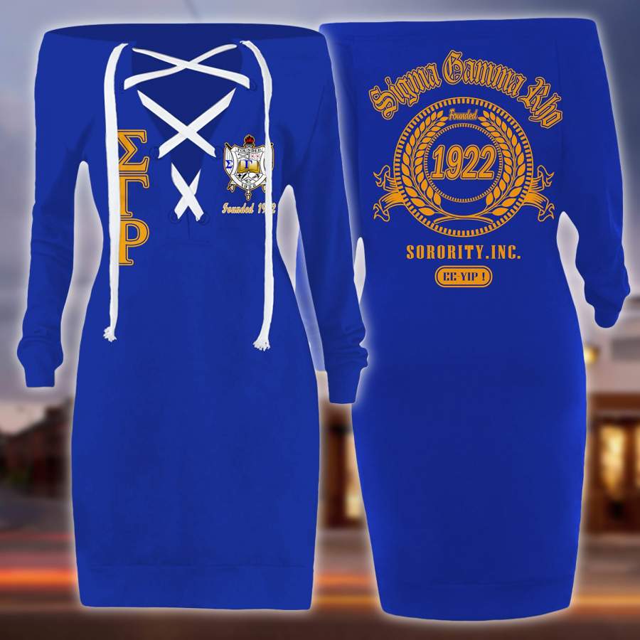 Sigma Gamma Rho lace up criss cross V-neck sweater dress 1