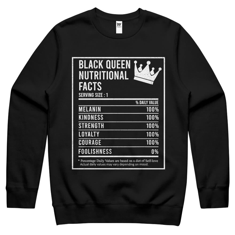 Nutritional Facts Shirt, Nutritional Facts Crewneck Sweatshirt, Black Queen Nutrition Facts, Black Queen Nutritional Facts Crewneck Sweatshirt, Black History Women Crewneck Sweatshirt