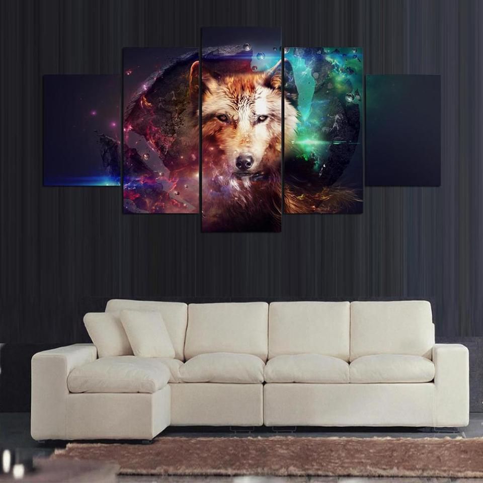 Wolf 68 Animal 5 Panel Canvas Art Wall Decor